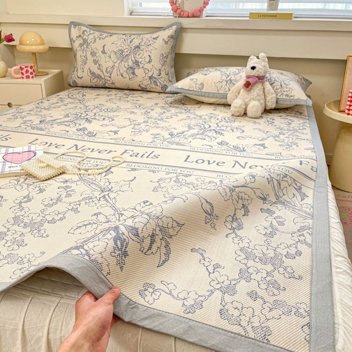 91家纺网 家纺一手货源 找家纺 慕澄家纺 2025新款小清新印花真冰藤系列凉席床席款 床席-洛克庄园