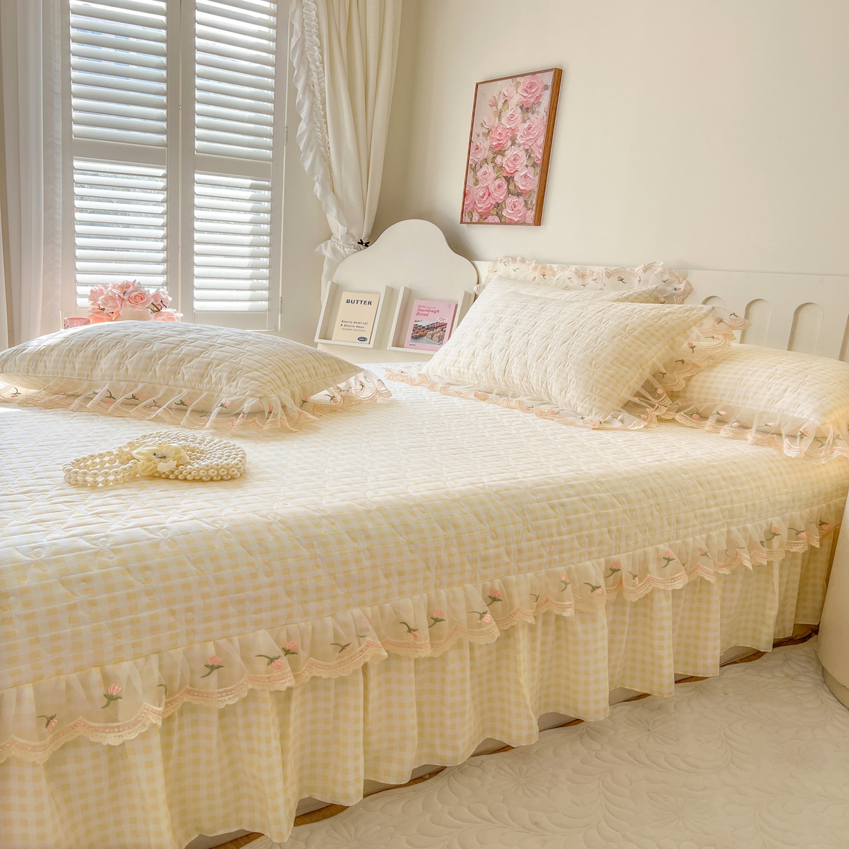 91家纺网 家纺一手货源 找家纺 网红馆 2025新款水洗棉印花床盖四件套 奶油格格