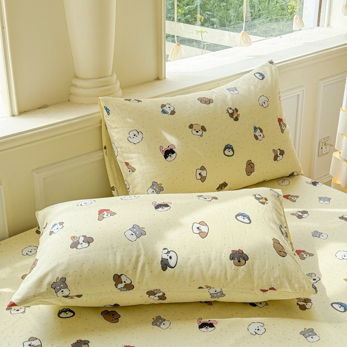 91家纺网 家纺一手货源 找家纺 2025新款全棉床单床笠 狗狗家族 床笠款