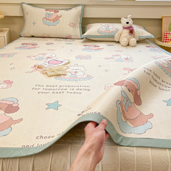 91家纺网 家纺一手货源 找家纺 慕澄家纺 2025新款小清新印花真冰藤系列凉席床席款 床席-游园会