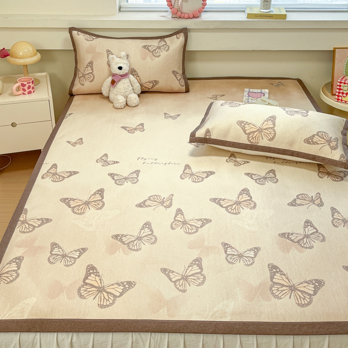 91家纺网 家纺一手货源 找家纺 慕澄家纺 2025新款小清新印花真冰藤系列凉席床席款 床席-翩翩蝴蝶