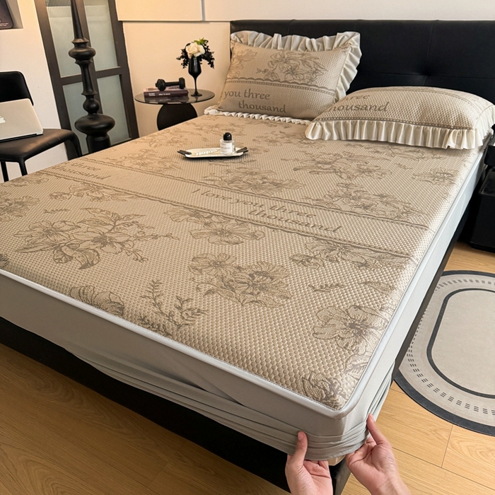 91家纺网 家纺一手货源 找家纺 2025新款凉感冰豆豆凉席床笠凉席席子-花之恋系列凉豆豆床笠花之恋系列 花之恋-香槟金