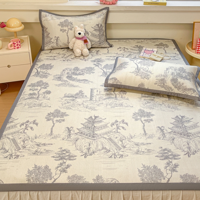 91家纺网 家纺一手货源 找家纺 慕澄家纺 2025新款小清新印花真冰藤系列凉席床席款 床席-远山