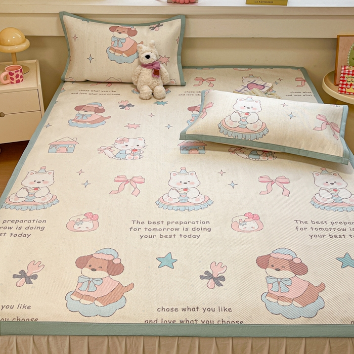 91家纺网 家纺一手货源 找家纺 慕澄家纺 2025新款小清新印花真冰藤系列凉席床席款 床席-游园会