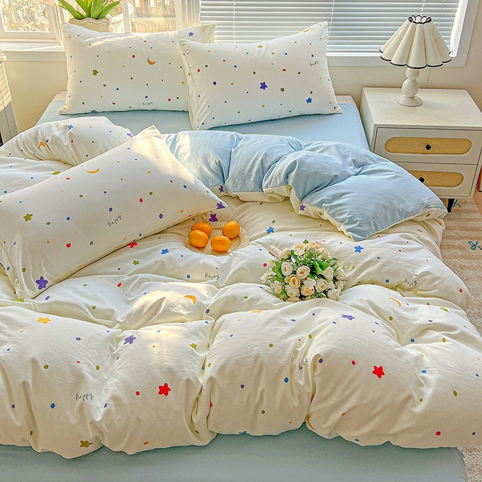 91家纺网 家纺一手货源 找家纺 2025新款水洗云朵糯糯棉简约风ins风小碎花被套床单款床笠款三四件套 星月