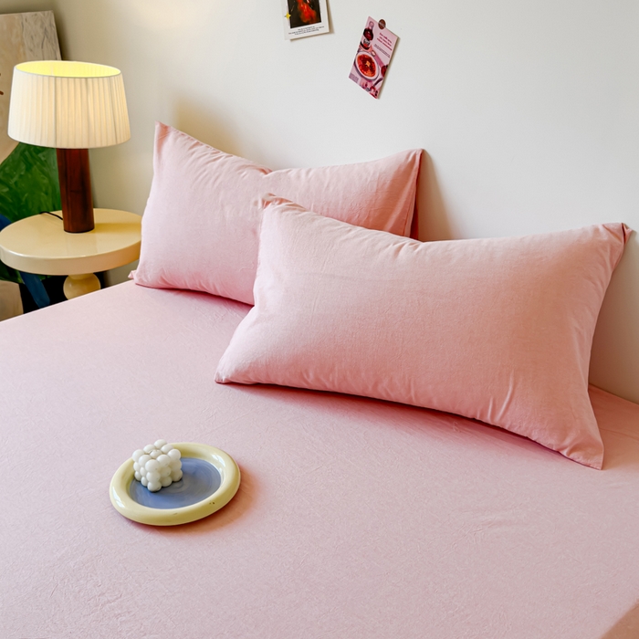 91家纺网 家纺一手货源 找家纺 2025新款全棉色织水洗棉床单床笠 嫩粉 床笠款