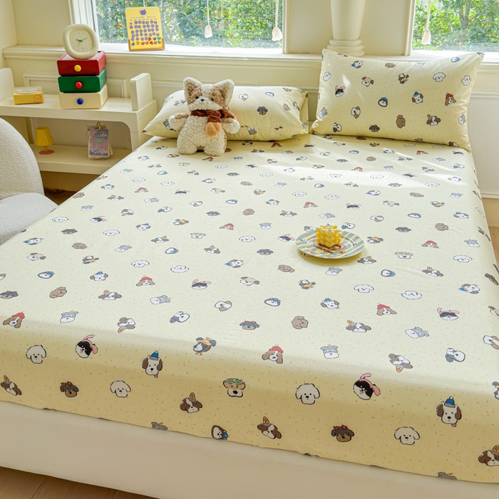 91家纺网 家纺一手货源 找家纺 2025新款全棉床单床笠 狗狗家族 床笠款