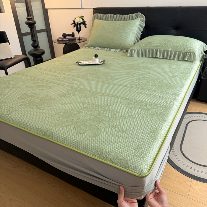 91家纺网 家纺一手货源 找家纺 2025新款凉感冰豆豆凉席床笠凉席席子-花之恋系列凉豆豆床笠花之恋系列 花之恋-绿色