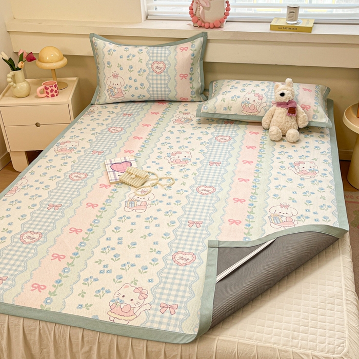 91家纺网 家纺一手货源 找家纺 慕澄家纺 2025新款小清新印花真冰藤系列凉席床席款 床席-蓝系宠儿