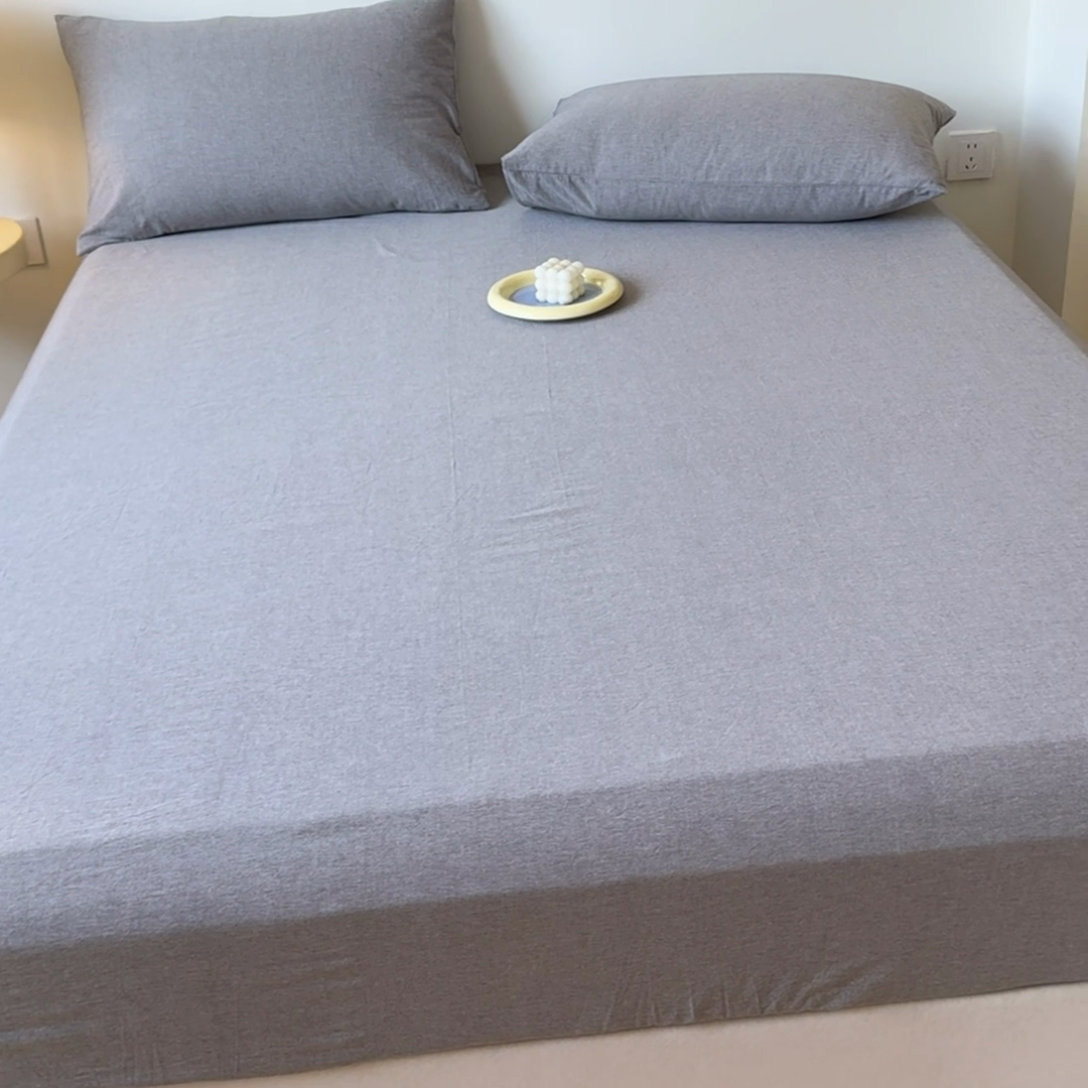 91家纺网 家纺一手货源 找家纺 2025新款全棉色织水洗棉床单床笠 青灰 床笠款