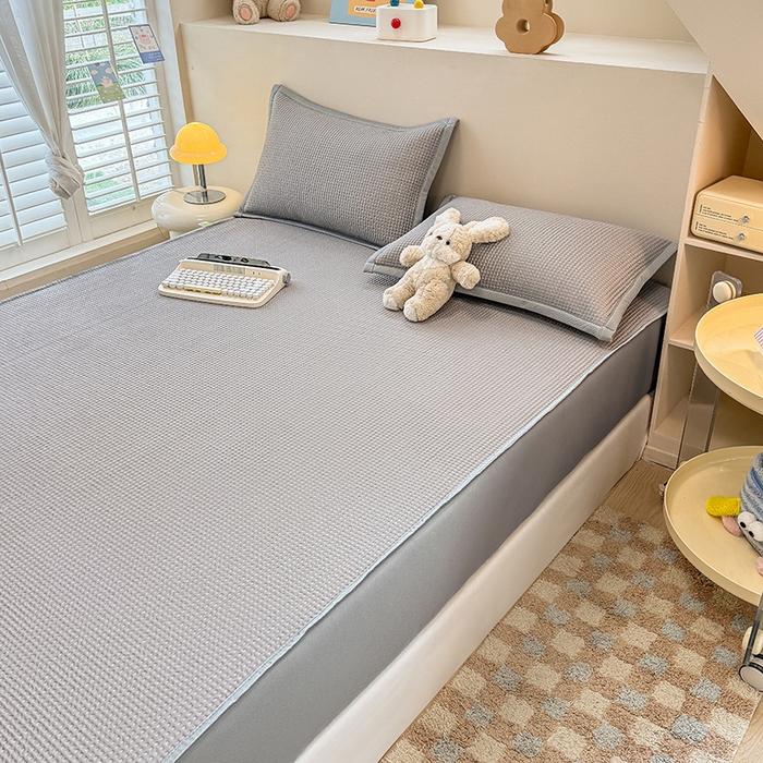 91家纺网 家纺一手货源 找家纺 金盛纺 2025新款冰豆豆凉席-床笠款 华夫格-灰