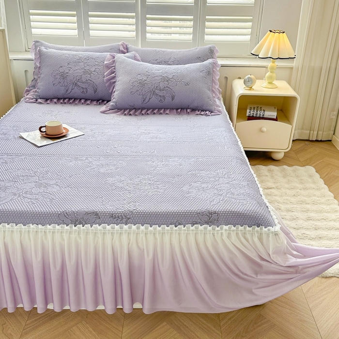 91家纺网 家纺一手货源 找家纺 2025新款冰豆豆凉感床裙凉席席子-花之恋系列冰豆豆床裙凉席-花之恋系列 花之恋-紫色