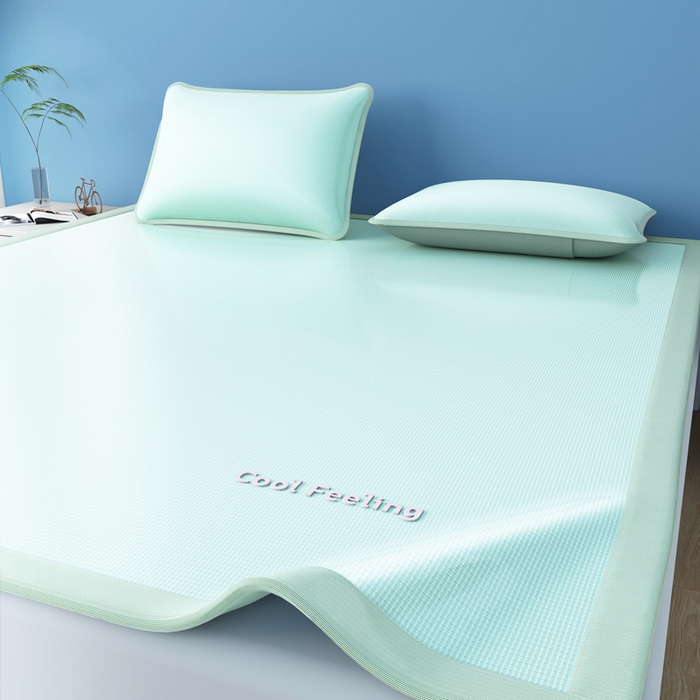 91家纺网 家纺一手货源 找家纺 2025新款云母冰川凉席床笠 云母冰川-绿（条席）