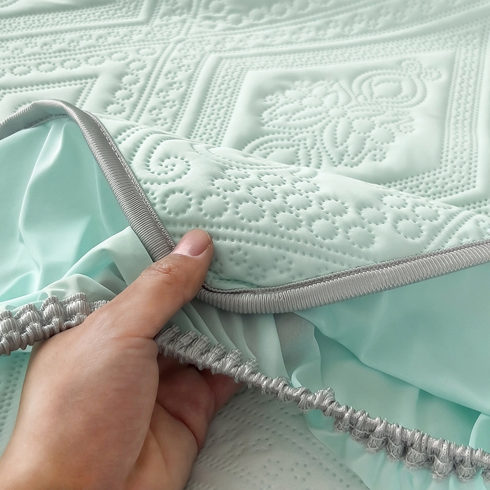 91家纺网 家纺一手货源 找家纺 世纪绒品 2025新款A类凉感压花单床笠单夏被 薄荷浅绿-单床笠