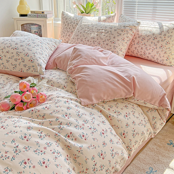 91家纺网 家纺一手货源 找家纺 2025水洗棉双层纱简约风ins风小碎花被套床单款床笠款三四件套-单被套 忘忧草