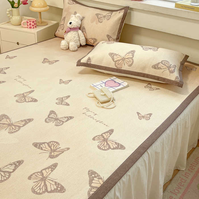 91家纺网 家纺一手货源 找家纺 慕澄家纺 2025新款小清新印花真冰藤系列凉席床席款 床席-翩翩蝴蝶