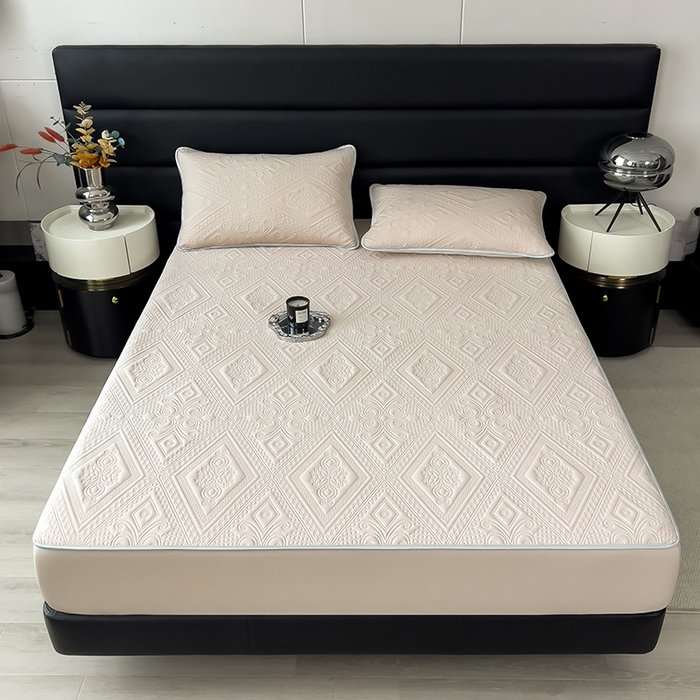 91家纺网 家纺一手货源 找家纺 世纪绒品 2025新款A类凉感压花单床笠单夏被 甜梦卡其-单夏被