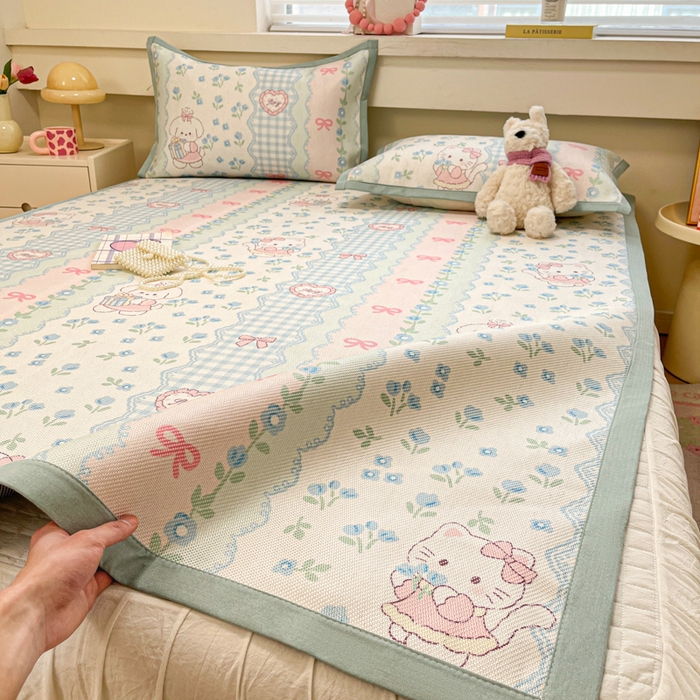 91家纺网 家纺一手货源 找家纺 慕澄家纺 2025新款小清新印花真冰藤系列凉席床席款 床席-蓝系宠儿