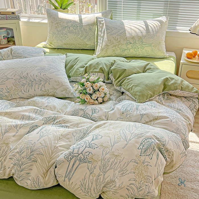 91家纺网 家纺一手货源 找家纺 2025水洗棉双层纱简约风ins风小碎花被套床单款床笠款三四件套-单被套 春晓