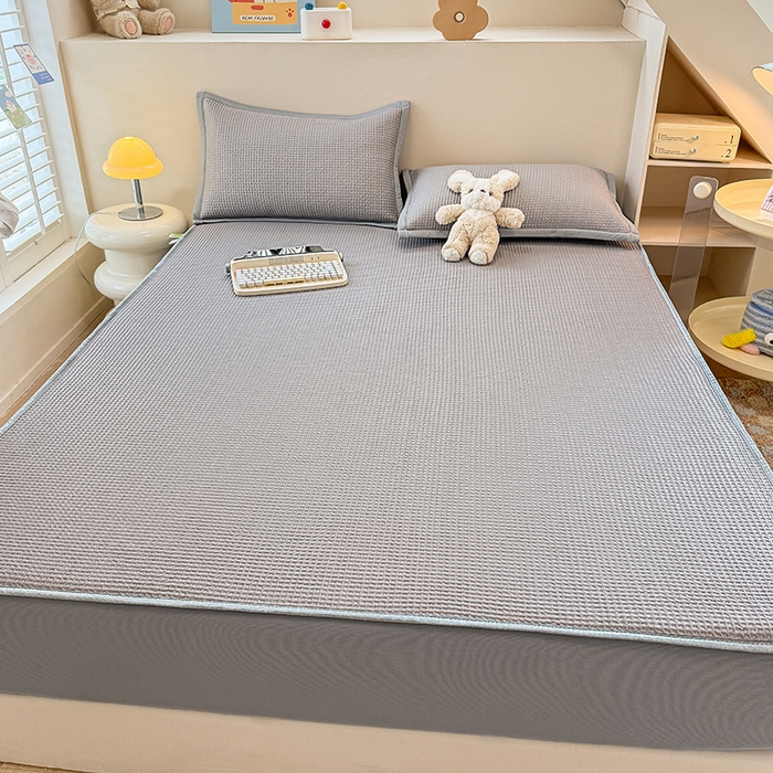 91家纺网 家纺一手货源 找家纺 金盛纺 2025新款冰豆豆凉席-床笠款 华夫格-灰