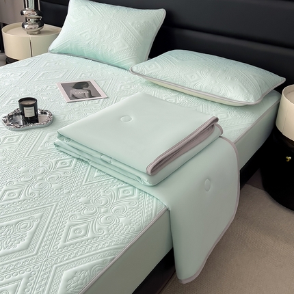 91家纺网 家纺一手货源 找家纺 世纪绒品 2025新款A类凉感压花单床笠单夏被 薄荷浅绿-单夏被