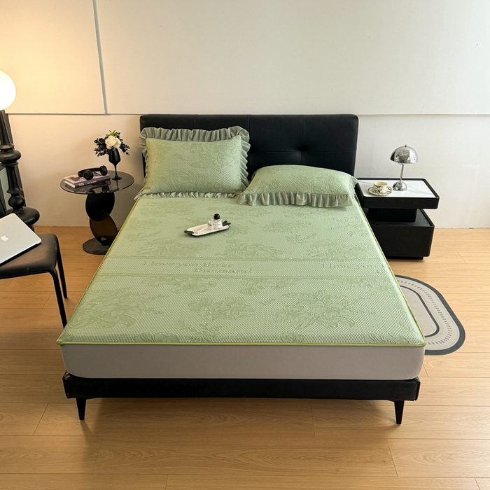 91家纺网 家纺一手货源 找家纺 2025新款凉感冰豆豆凉席床笠凉席席子-花之恋系列凉豆豆床笠花之恋系列 花之恋-绿色