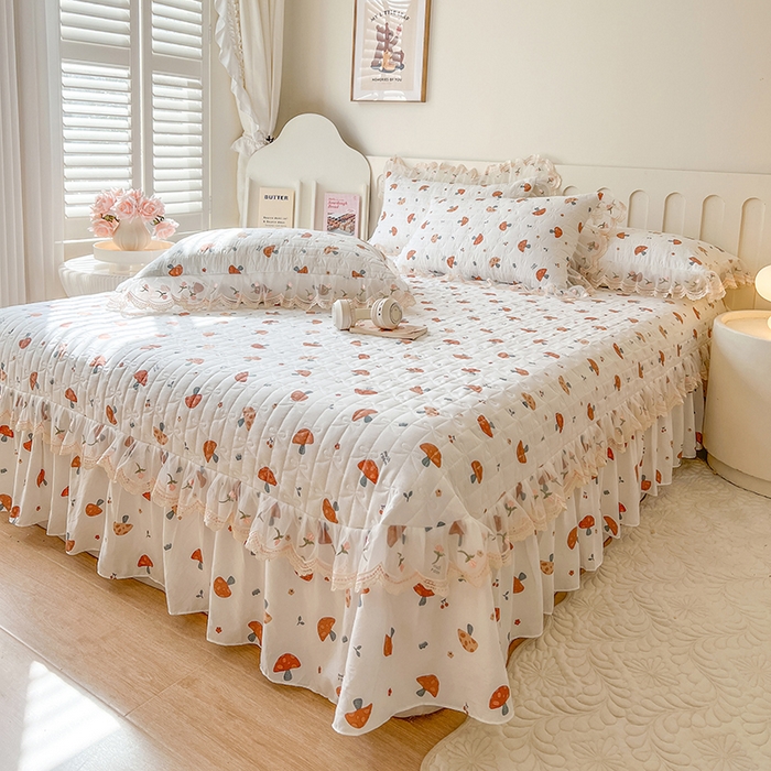 91家纺网 家纺一手货源 找家纺 网红馆 2025新款水洗棉印花床盖四件套 蘑菇乐园