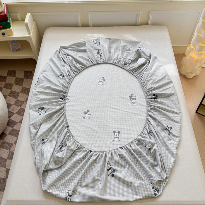 91家纺网 家纺一手货源 找家纺 2025新款全棉床单床笠 灰格米奇 床笠款