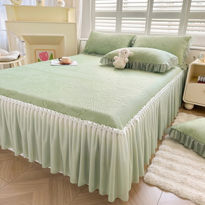 91家纺网 家纺一手货源 找家纺 2025新款冰豆豆凉感床裙凉席席子-花之恋系列冰豆豆床裙凉席-花之恋系列 花之恋-绿色