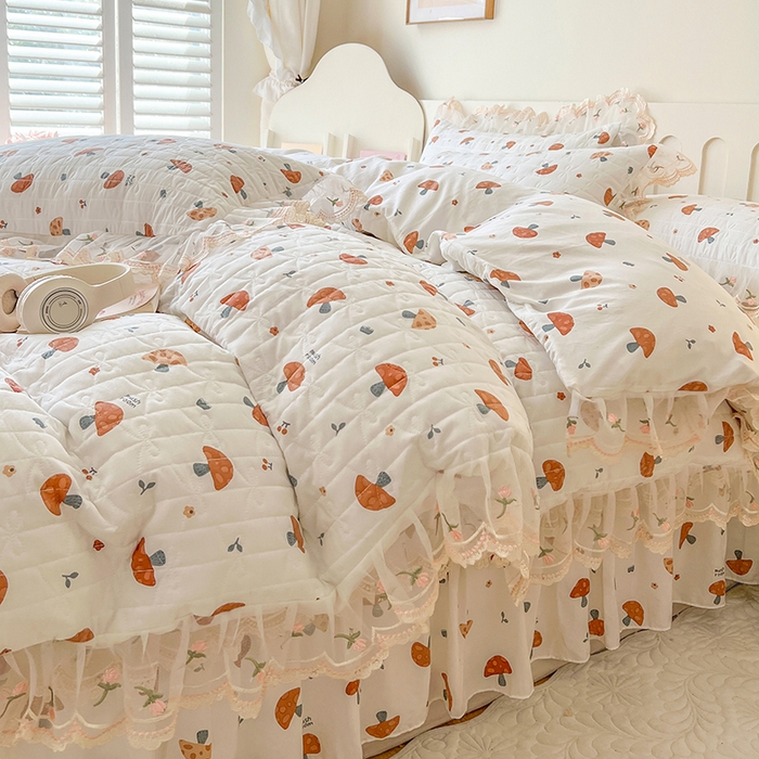 91家纺网 家纺一手货源 找家纺 网红馆 2025新款水洗棉印花床盖四件套 蘑菇乐园