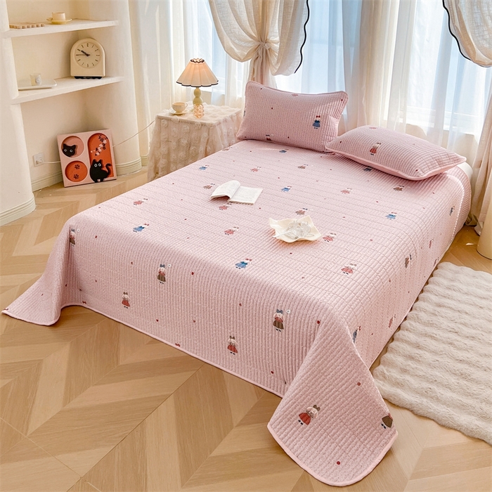 91家纺网 家纺一手货源 找家纺 恒爱 2025新款全棉印花单床盖 公主兔-豆沙