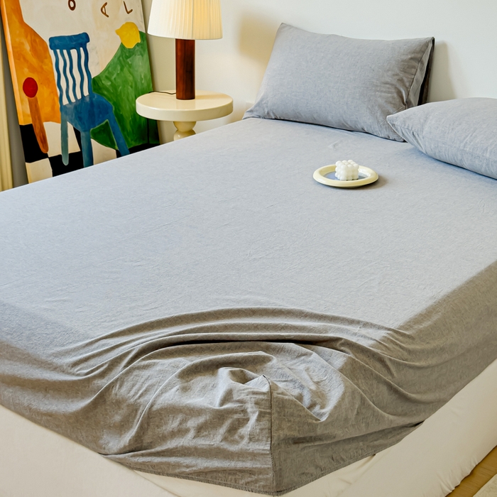 91家纺网 家纺一手货源 找家纺 2025新款全棉色织水洗棉床单床笠 青灰 床笠款