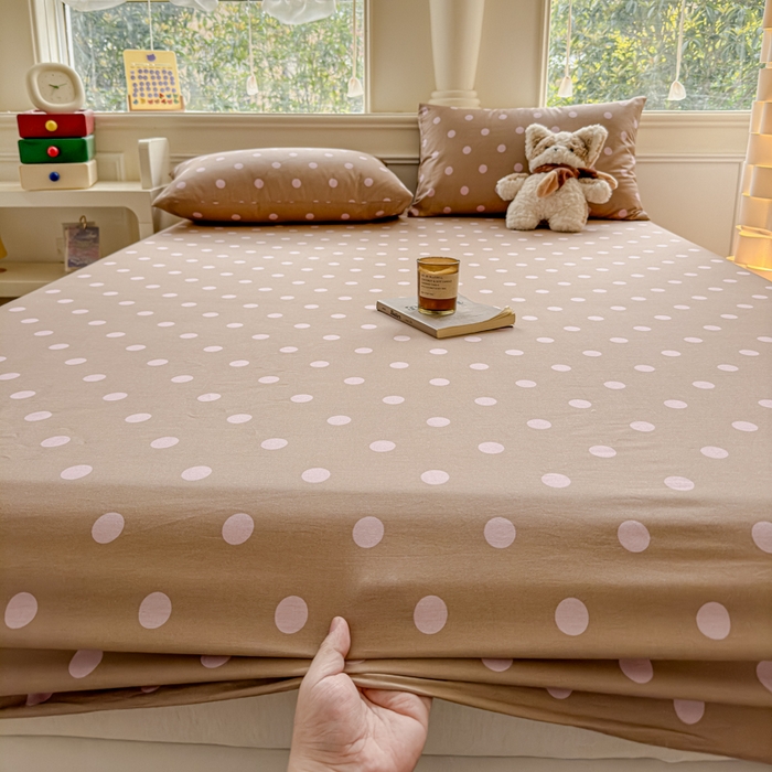 91家纺网 家纺一手货源 找家纺 2025新款全棉床单床笠 复古紫波点 床笠款