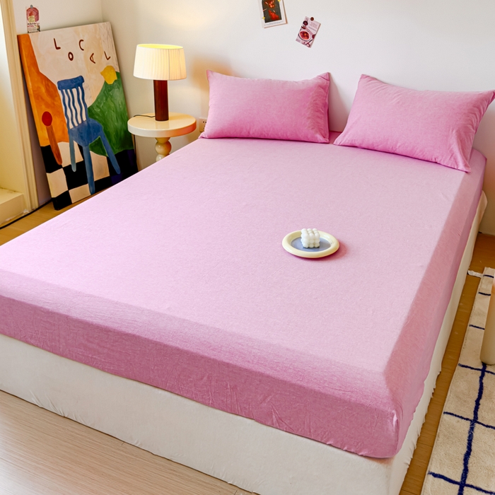 91家纺网 家纺一手货源 找家纺 2025新款全棉色织水洗棉床单床笠 玫红 床笠款