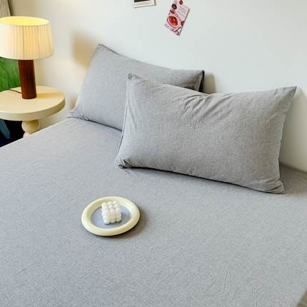 2025新款全棉色织水洗棉床单床笠 青灰 床笠款