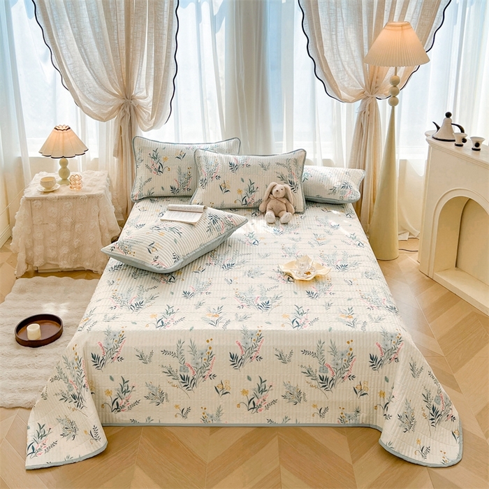 91家纺网 家纺一手货源 找家纺 恒爱 2025新款全棉印花单床盖 孔雀草