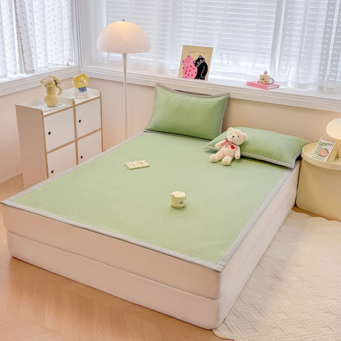 91家纺网 家纺一手货源 找家纺 金盛纺 2025新款冰豆豆凉席-床席款 华夫格-绿