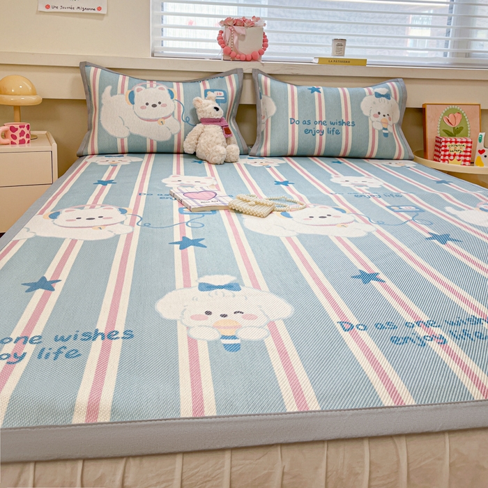 91家纺网 家纺一手货源 找家纺 慕澄家纺 2025新款小清新印花真冰藤系列凉席床席款 床席-元气崽崽