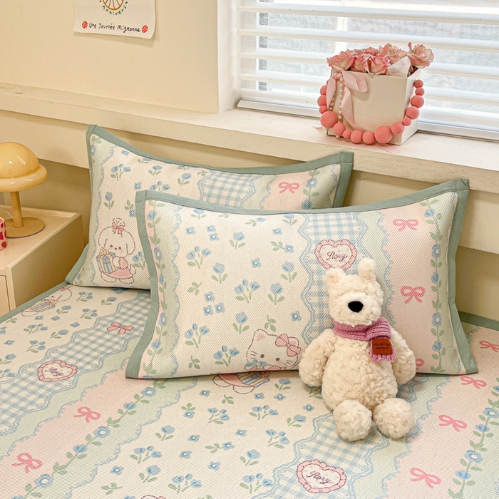 91家纺网 家纺一手货源 找家纺 慕澄家纺 2025新款小清新印花真冰藤系列凉席床席款 床席-蓝系宠儿