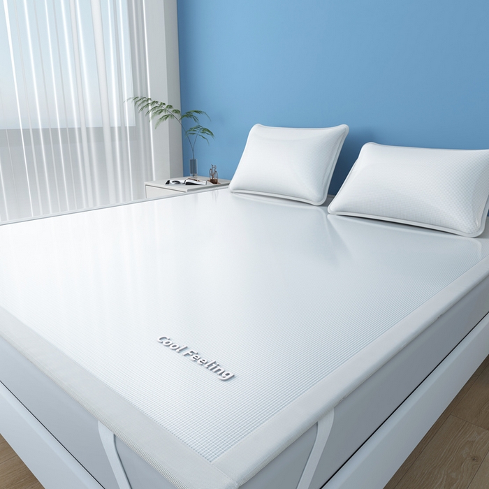 91家纺网 家纺一手货源 找家纺 2025新款云母冰川凉席床笠 云母冰川-灰（条席）