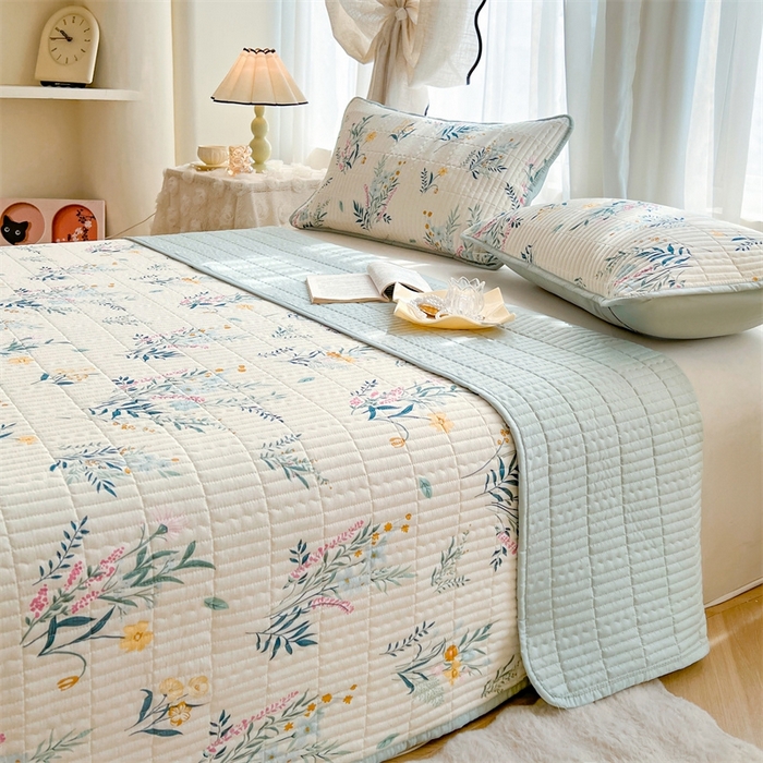 91家纺网 家纺一手货源 找家纺 恒爱 2025新款全棉印花单床盖 孔雀草