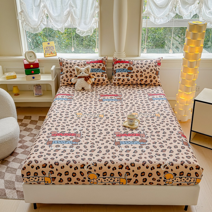 91家纺网 家纺一手货源 找家纺 2025新款全棉床单床笠 豹纹狗 床笠款