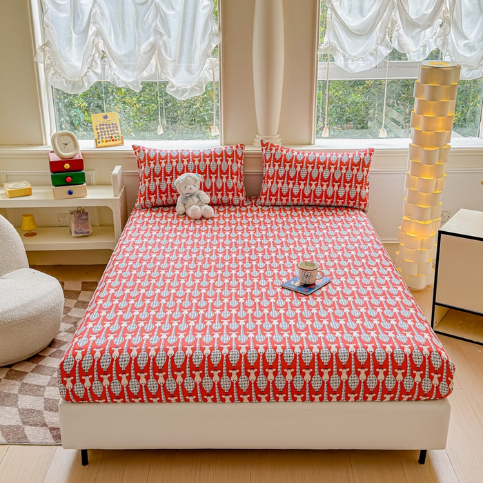 91家纺网 家纺一手货源 找家纺 2025新款全棉床单床笠 长颈鹿 床笠款