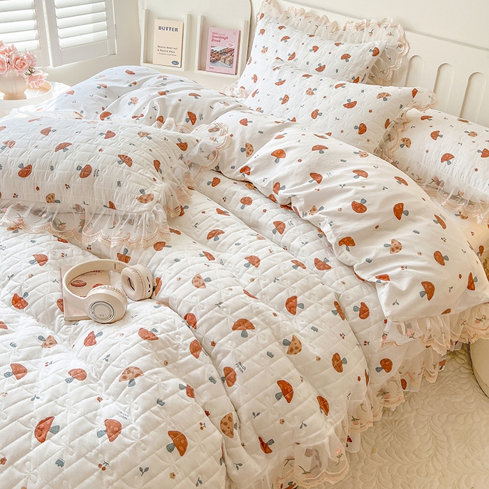 91家纺网 家纺一手货源 找家纺 网红馆 2025新款水洗棉印花床盖四件套 蘑菇乐园