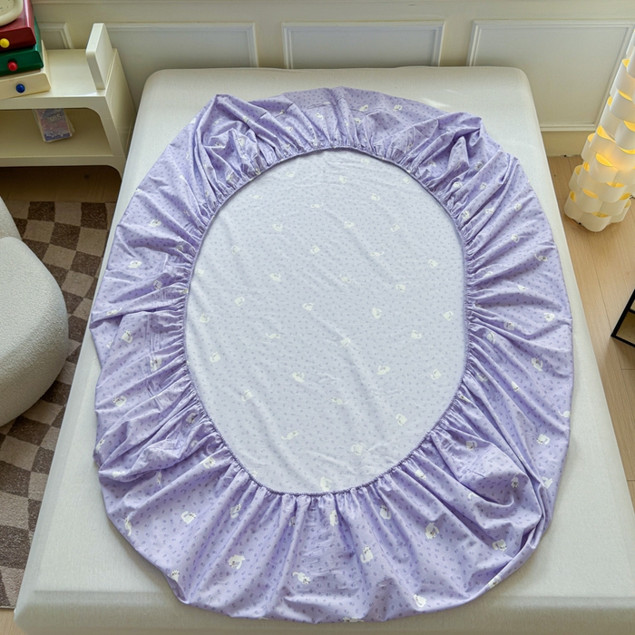 91家纺网 家纺一手货源 找家纺 2025新款全棉床单床笠 紫花猫 床笠款