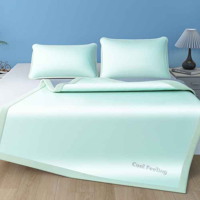 91家纺网 家纺一手货源 找家纺 2025新款云母冰川凉席床笠 云母冰川-绿（条席）