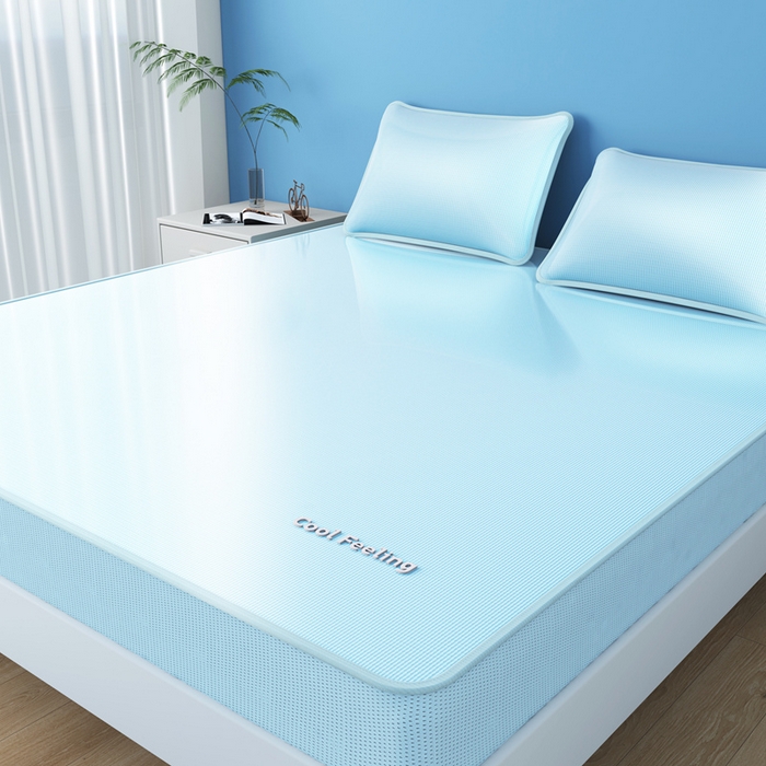 91家纺网 家纺一手货源 找家纺 2025新款云母冰川凉席床笠 云母冰川-蓝（床笠）