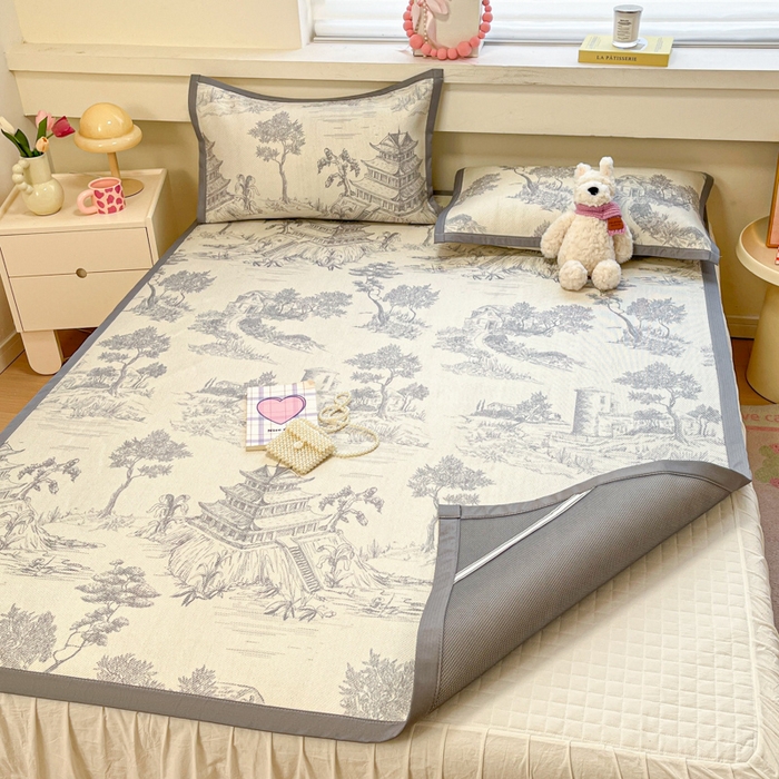 91家纺网 家纺一手货源 找家纺 慕澄家纺 2025新款小清新印花真冰藤系列凉席床席款 床席-远山