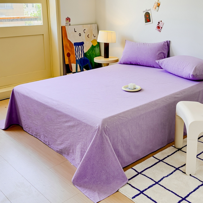 91家纺网 家纺一手货源 找家纺 2025新款全棉色织水洗棉床单床笠 魅紫 床单款