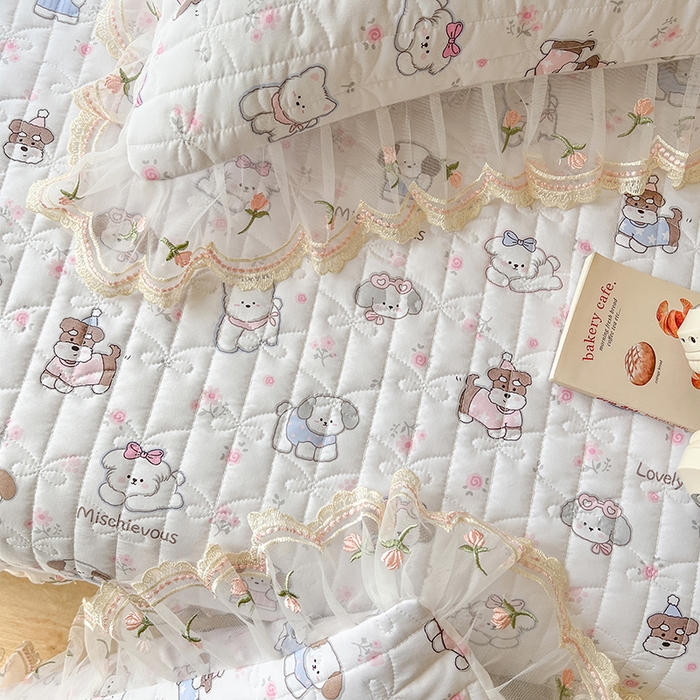 91家纺网 家纺一手货源 找家纺 网红馆 2025新款水洗棉印花床盖四件套 汪汪乐园